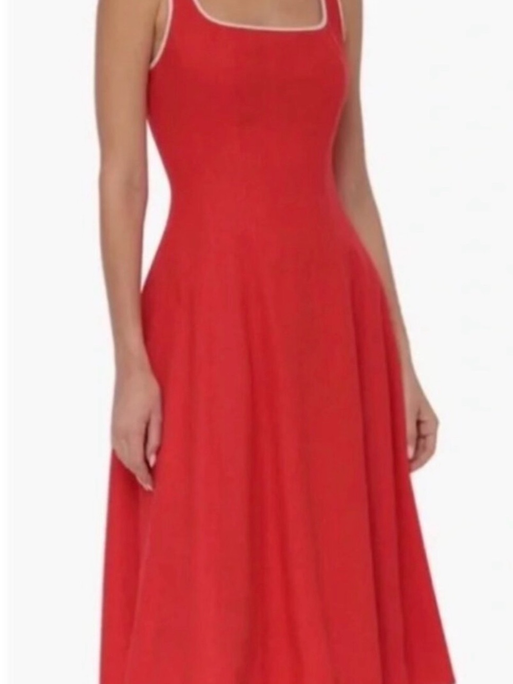 7 For All Mankind Red Square-Neck Midi Dress